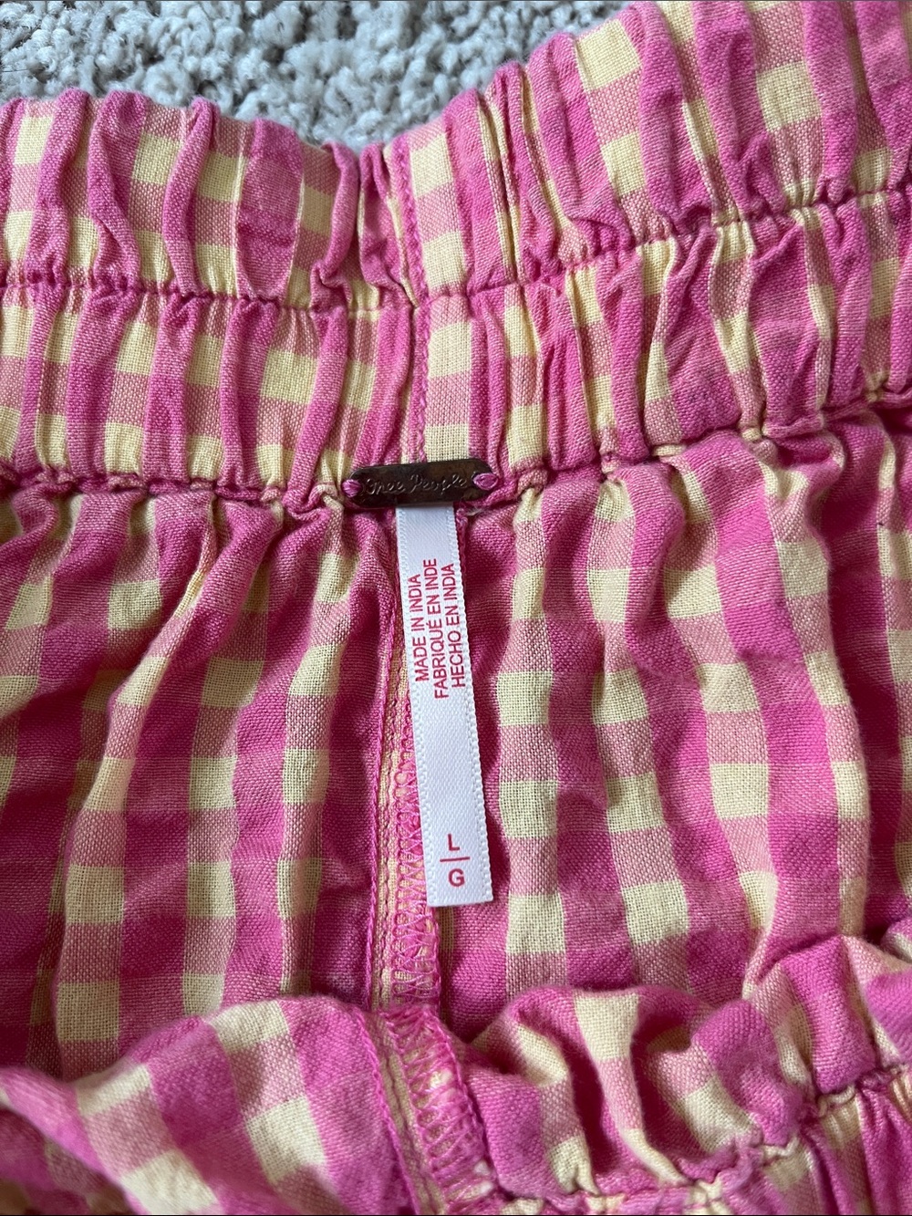 Free People Preppy Gingham Wide-Leg Pants Pink Combo - Picture 6 of 6